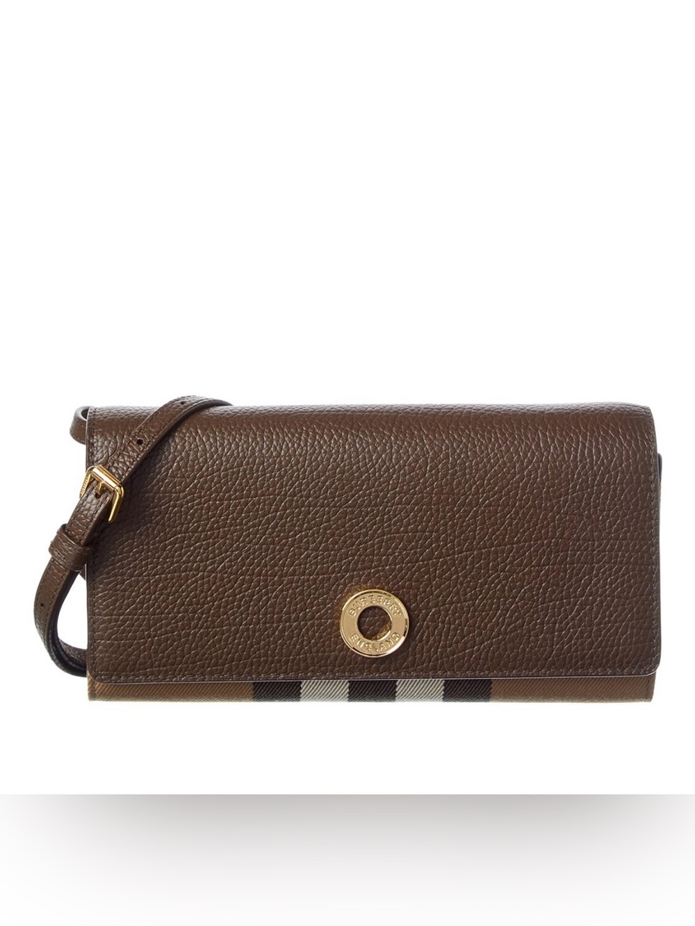 Burberry Brown Leather Crossbody Bag with Check Trim